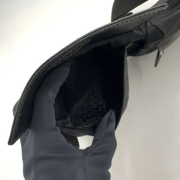 Gucci GG Pattern Canvas Leather Black Belt Bag Waist Pouch Silver - Picture 9 of 12